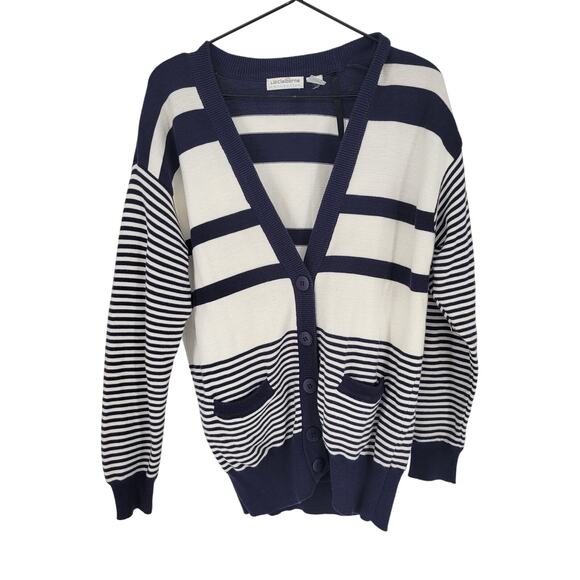 Liz Claiborne Womens Sz S 100% Cotton Cardigan Sweater Blue Striped Vintage - Picture 1 of 3